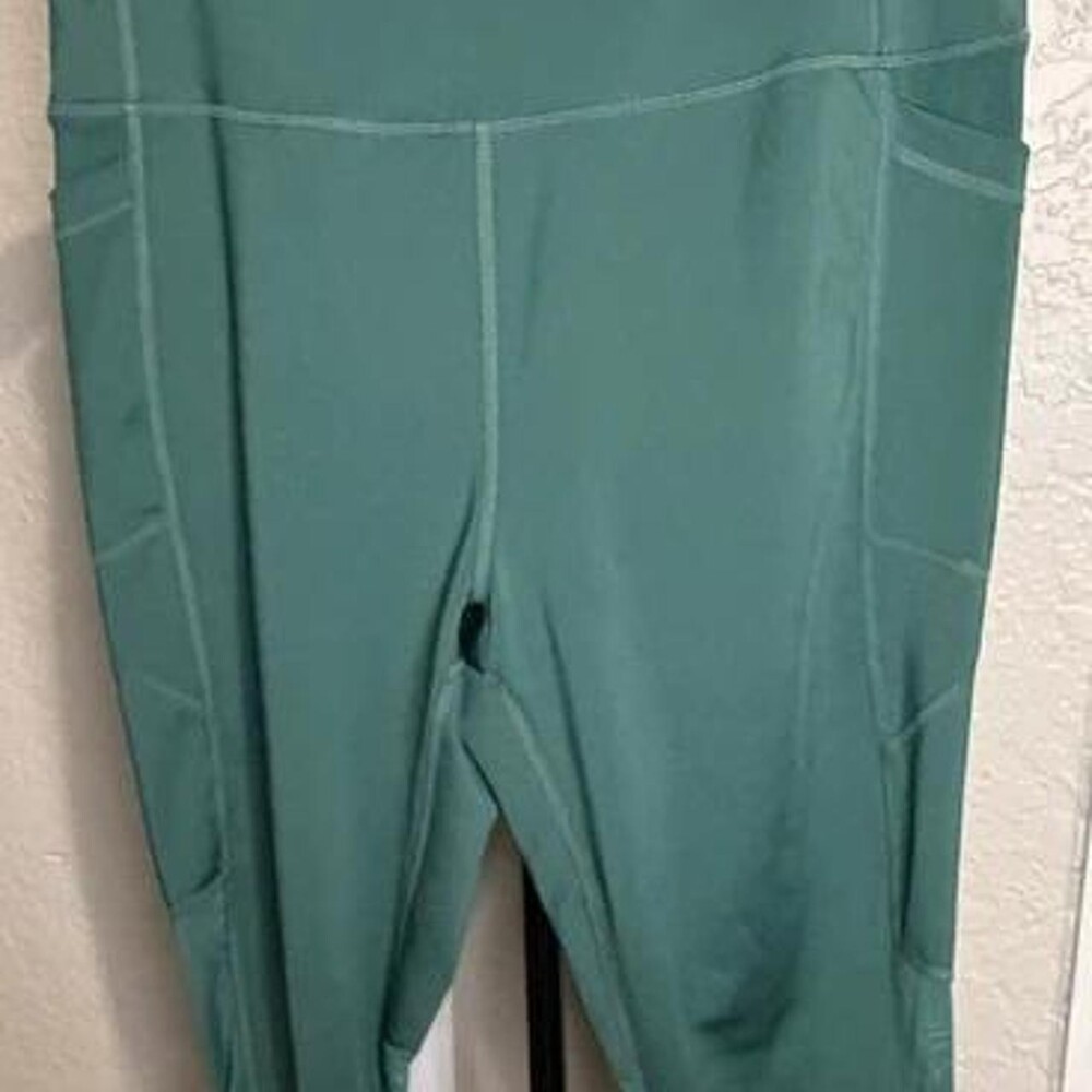 Kay Unger Green High Waist Leggings with Side Pockets Size XL